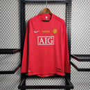 Camisa Manga Longa Pronta Entrega Manchester United Home 2007/08 - Nike Retrô Masculina - Vermelha/Branca