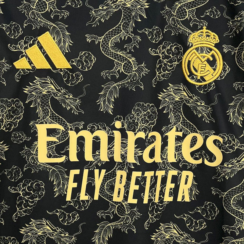 Camisa Real Madrid Black Golden Dragon Edition 25/26 - Torcedor Masculina